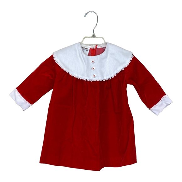 Vintage Girls Montgomery Ward Lace Bib Collar Red Velvet Holiday Dress 2/3T - Picture 12 of 14